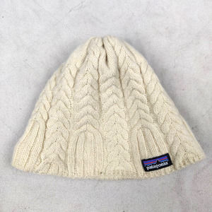 Patagonia Beanie One Size Ivory Cableknit Wool Blend Hat Fleece Lined